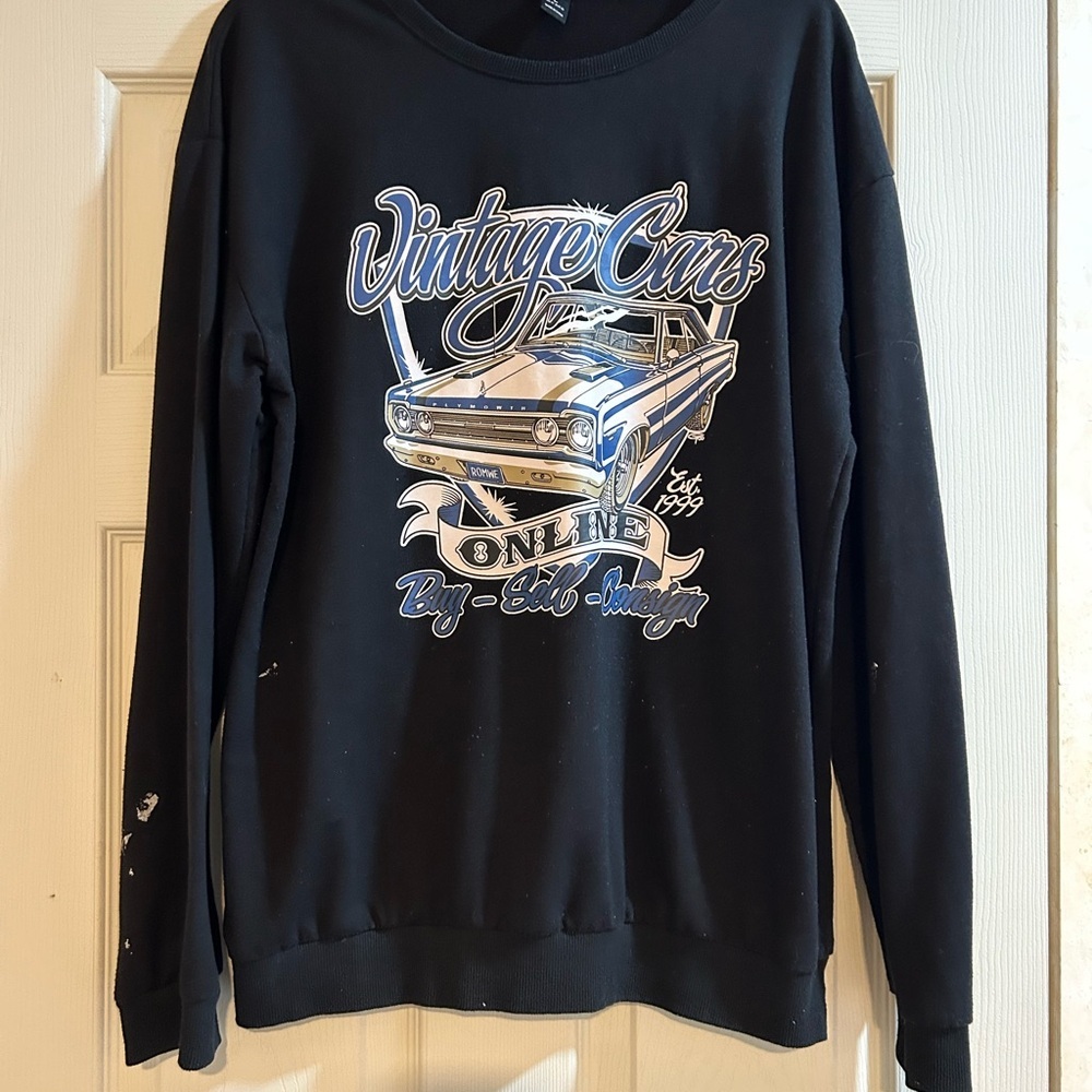 ROMWE Black Vintage Cars Crewneck Sweater